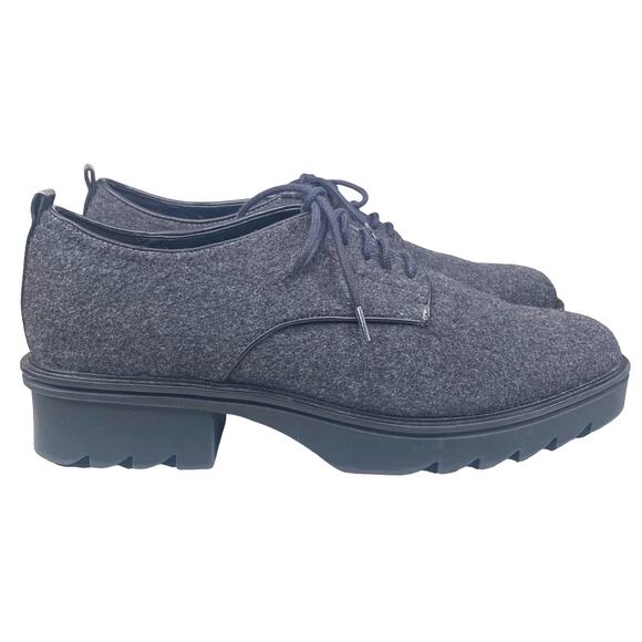 Zara Women's Charcoal Grey Wool Felt Lace Up Oxford Size 41 US 10.5 - Picture 1 of 10